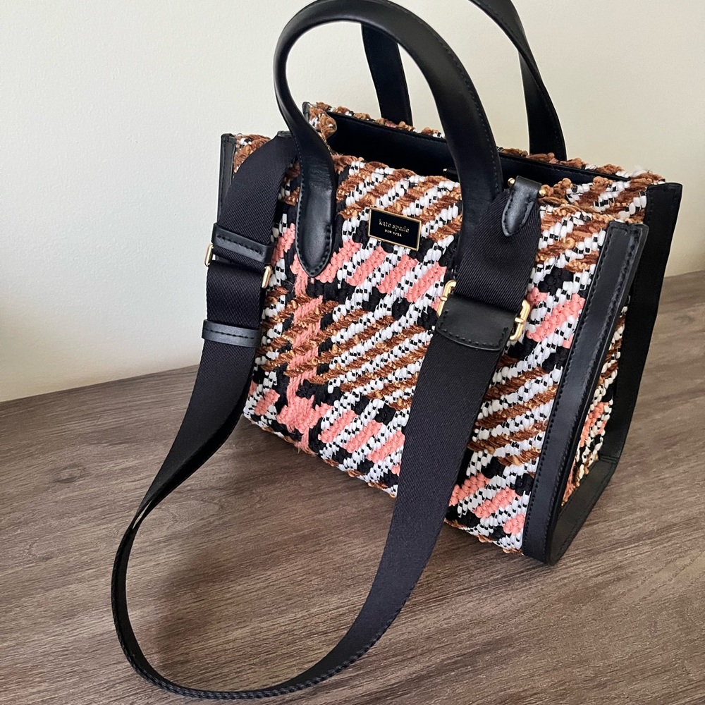 Kate Spade woven plaid manhattan tote (with long strap)
